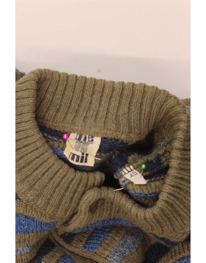 Vintage Herre Button Neck Jumper Sweater IT 48 Medium Flerfarvet Stribet