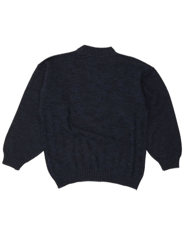 Vintage herre grafisk skildpadde hals sweater stor marineblå
