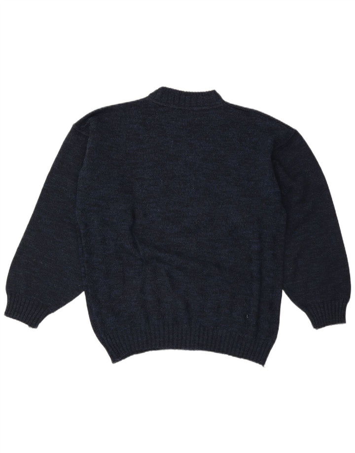 Vintage herre grafisk skildpadde hals sweater stor marineblå
