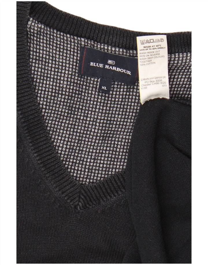 Marks & Spencer Herre Blue Harbor V-hals sweater XL sort bomuld