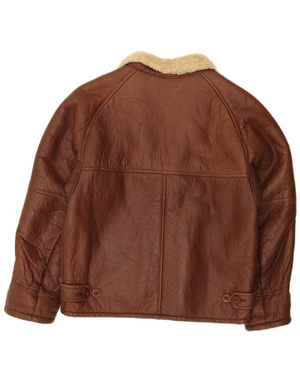 Vintage Shearling-jakke til mænd IT 52 XL brunt læder