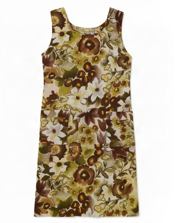 Vintage Dame Ærmeløs Skift Kjole UK 14 Medium Green Floral