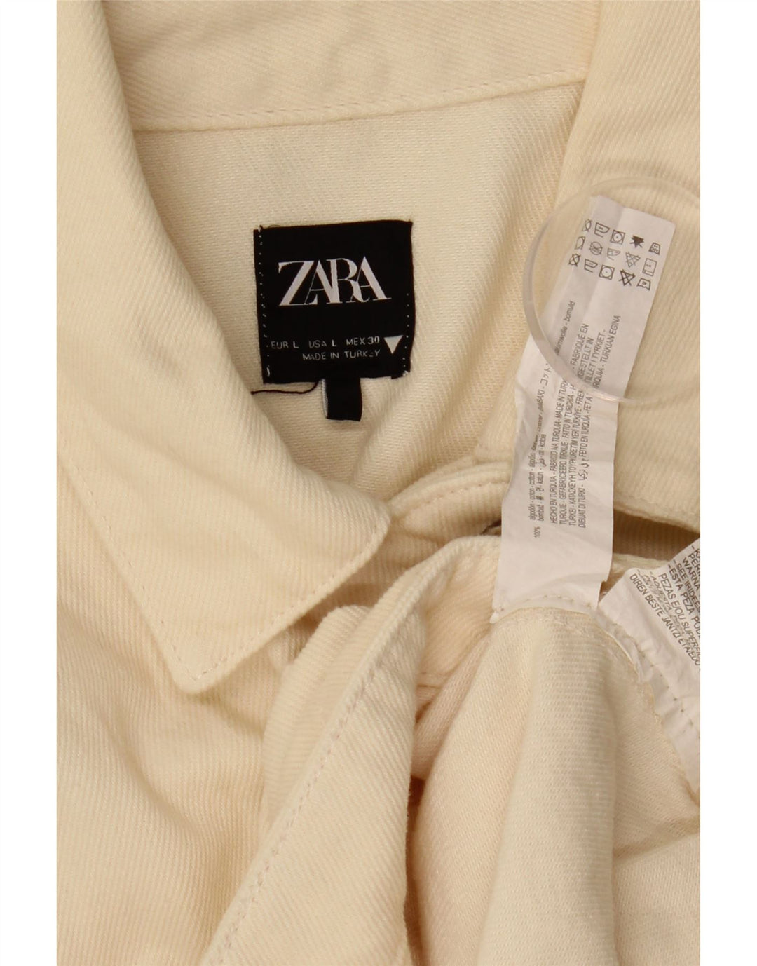 Zara Womens Crop Oversized denimjakke UK 16 Large Off White Bomuld