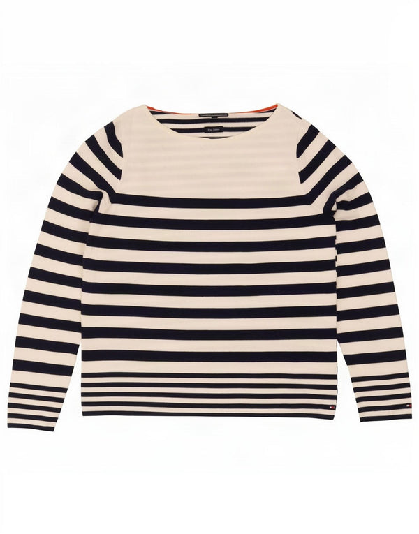 Tommy Hilfiger Dame Boat Neck Jumper Sweater UK 10 Small White Nautical