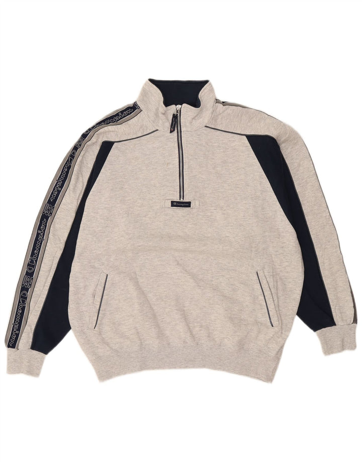 Champion Herre grafisk sweatshirt med lynlås-hals, stor grå farveblok