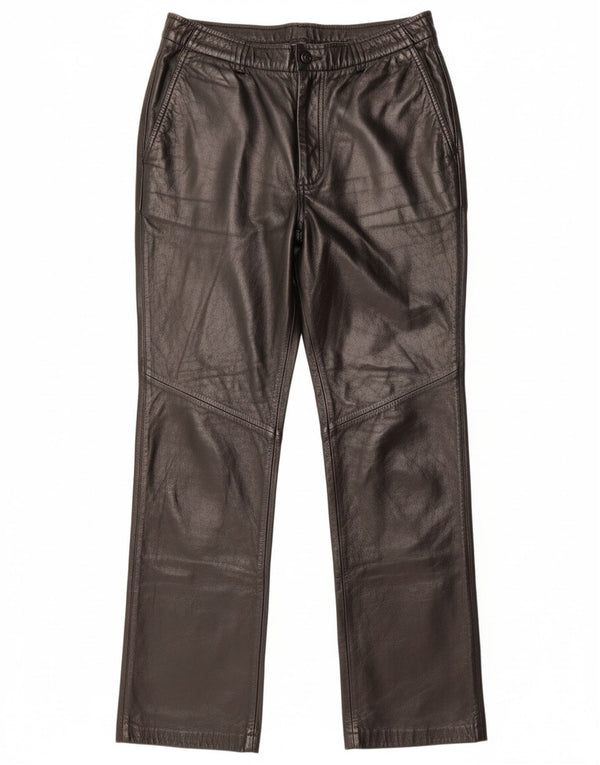 DANIER lige læderbukser til kvinder UK 16 Large W34 L31 sort læder