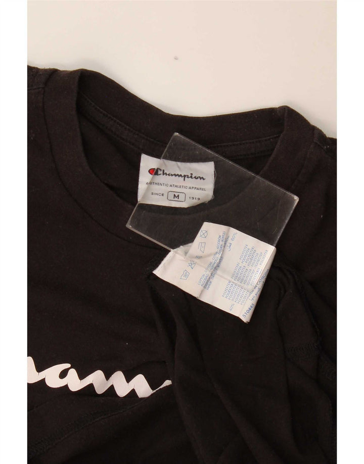 Champion Herre Grafisk T-Shirt Top Medium Sort Bomuld