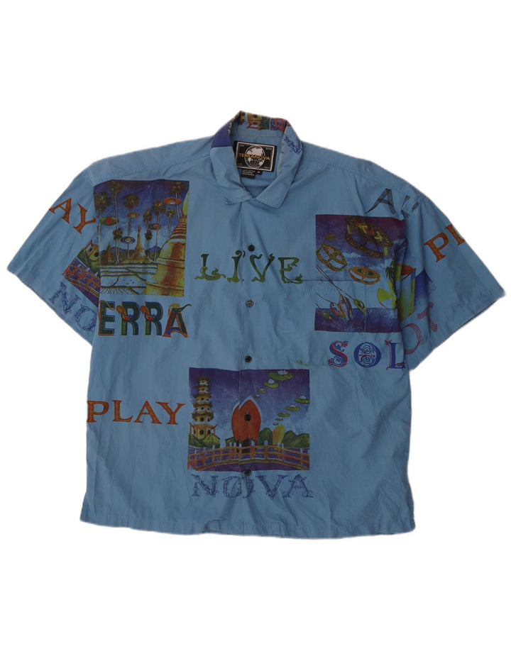 TERRANOVA Herre grafisk kortærmet skjorte mellemblå patchwork bomuld