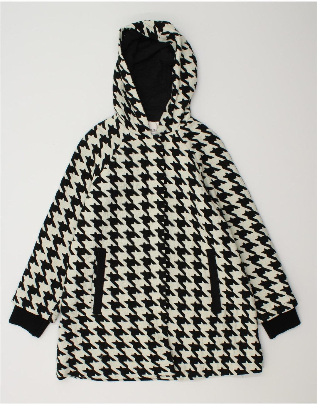 ZARA Dame Oversized Windbreaker Coat UK 10 Small White Houndstooth