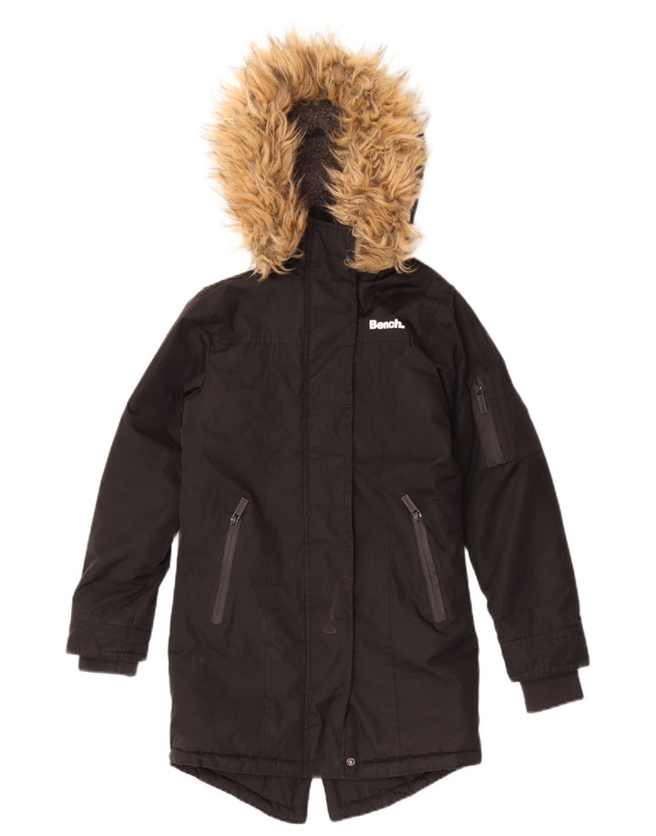 Bænk piger hættejakke parka 7-8 år sort polyester