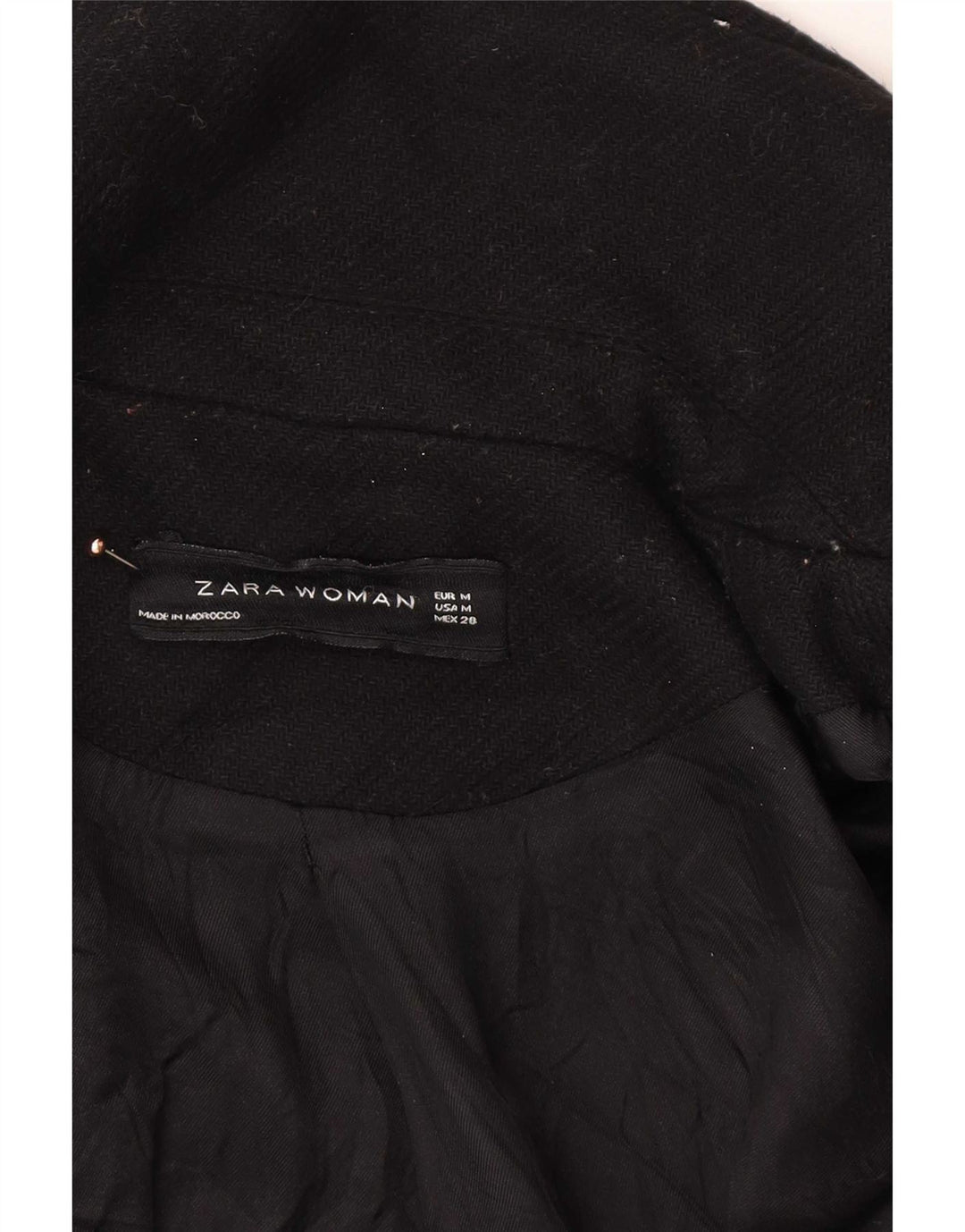 Zara Dame Overfrakke UK 14 Medium Sort Uld