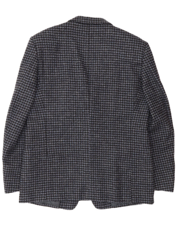 Vintage herre 2-knaps blazerjakke IT 56 3XL Blå Houndstooth Virgin Wool