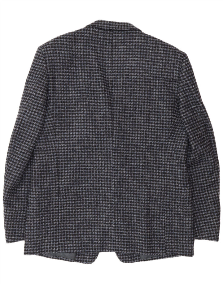 Vintage herre 2-knaps blazerjakke IT 56 3XL Blå Houndstooth Virgin Wool