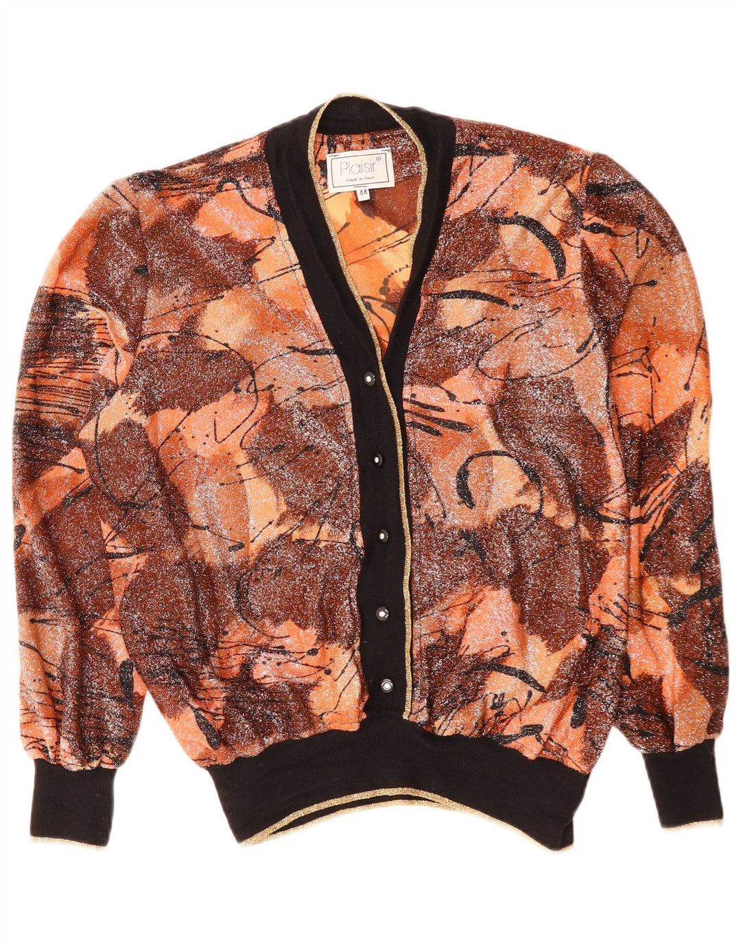 PLAISIR Dame abstrakt mønster cardigan sweater IT 44 Medium Brun