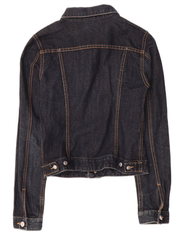 Diesel Dame Crop Denim Jacket UK 10 Small Navy Blue Flax