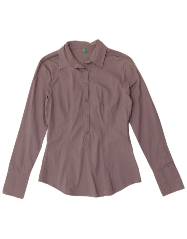 Benetton Dame Pullover Shirt UK 10 Lille Grå Bomuld