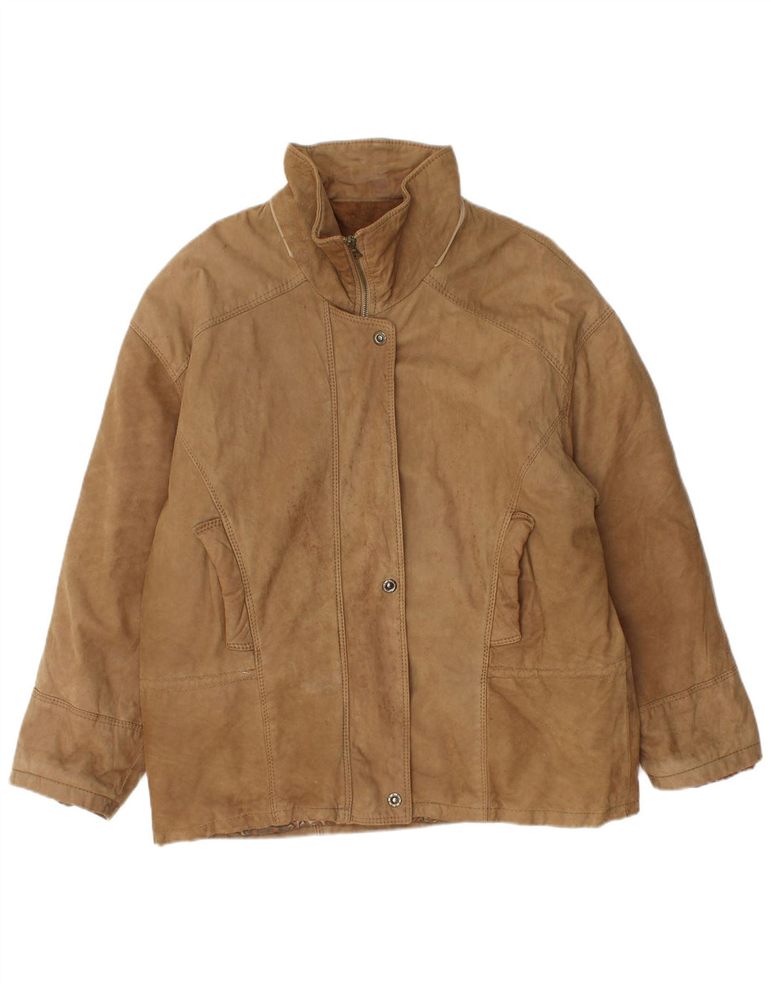 Vintage Dame Oversized Læderjakke IT 46 Large Beige Læder