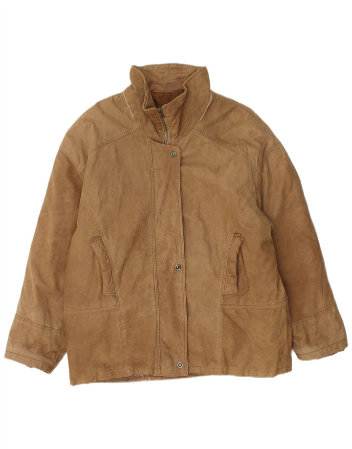 Vintage Dame Oversized Læderjakke IT 46 Large Beige Læder