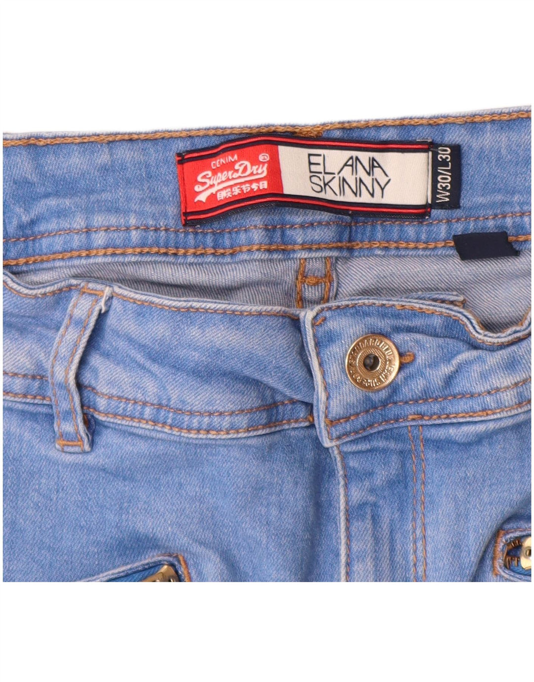 Superdry Dame Elana Skinny Denim Shorts W30 Medium Blue Bomuld