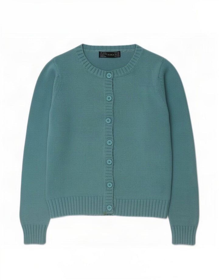 Zara Dame Cardigan Sweater UK 12 Medium Blue Bomuld