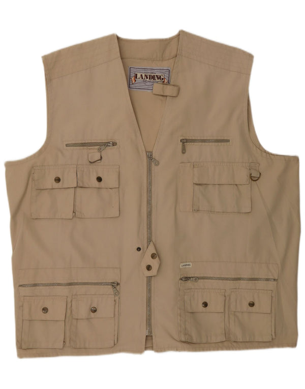Vintage Herre Utility Gilet UK 42 XL Beige Bomuld