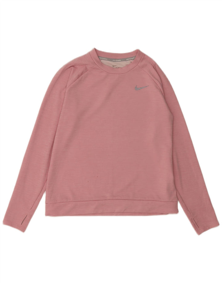 NIKE Womens Top Long Sleeve UK 14 Medium Pink Flecked Polyester
