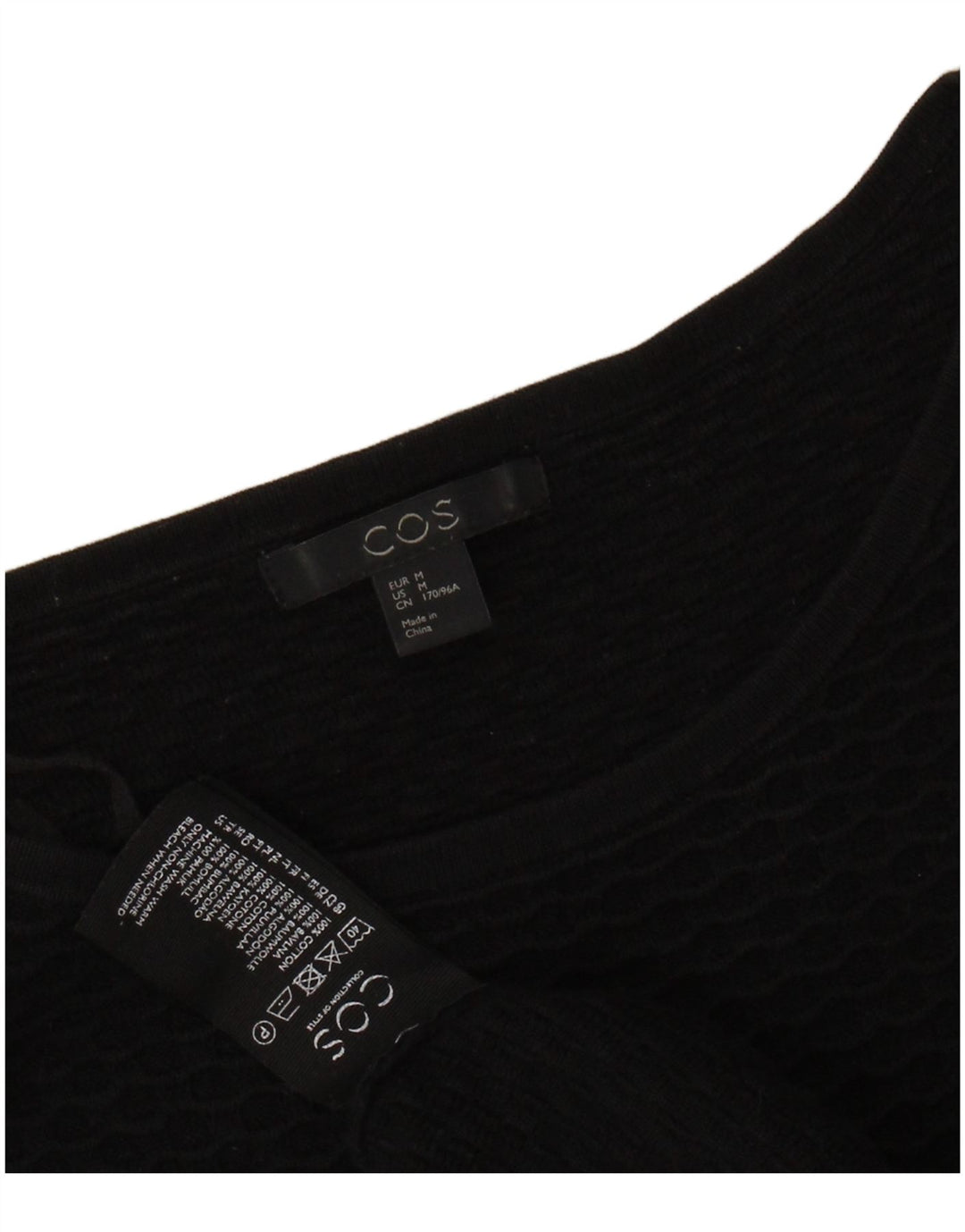 COS Dame Top 3/4 ærmer UK 14 Medium Sort Bomuld