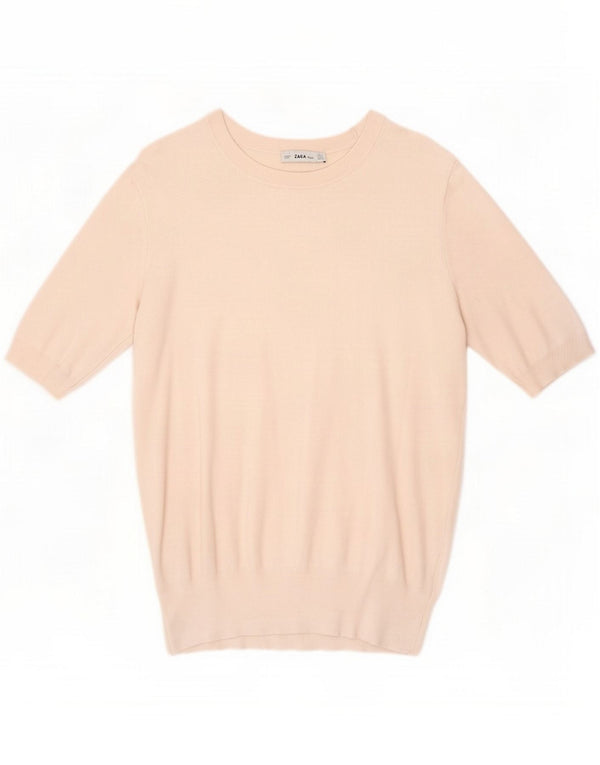 Zara Dame Kortærmet Boat Neck Jumper Sweater UK 14 Large Off White