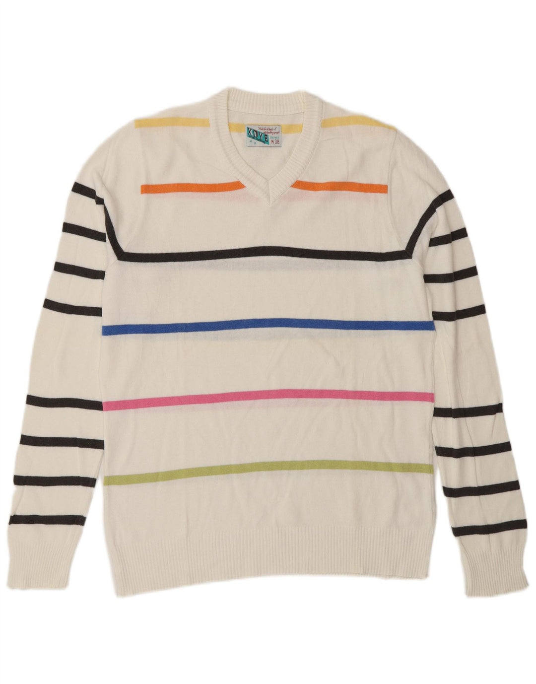 XDYE Herre V-hals sweater mellem hvid stribet