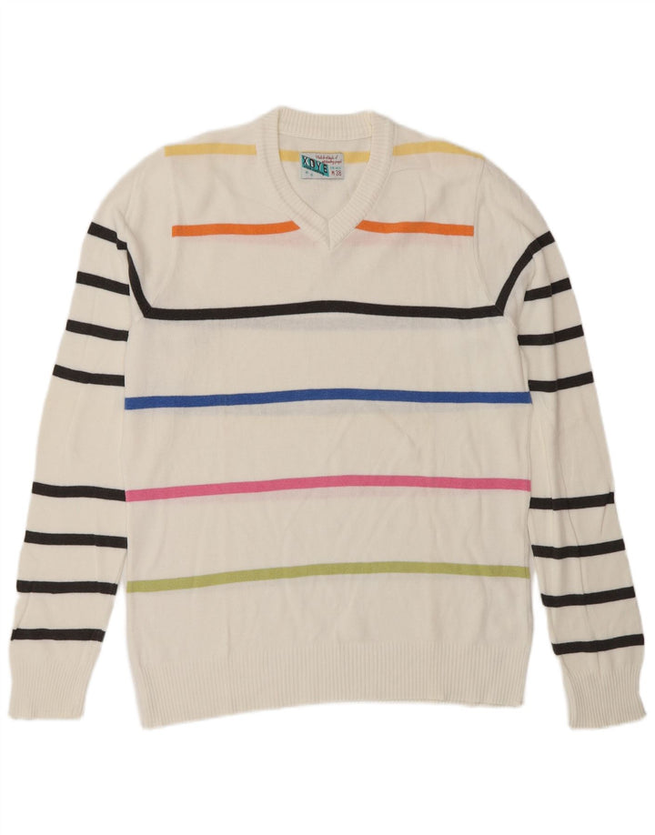 XDYE Herre V-hals sweater mellem hvid stribet