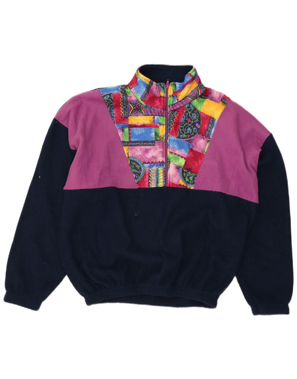 Vintage Herre Loose Fit Fleece Jumper med lynlåshals Medium Marineblå Geometrisk