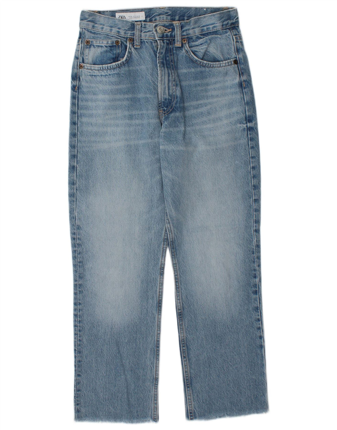 ZARA Dame Højtaljede Lige Jeans EU 36 XS W26 L26 Blå Bomuld