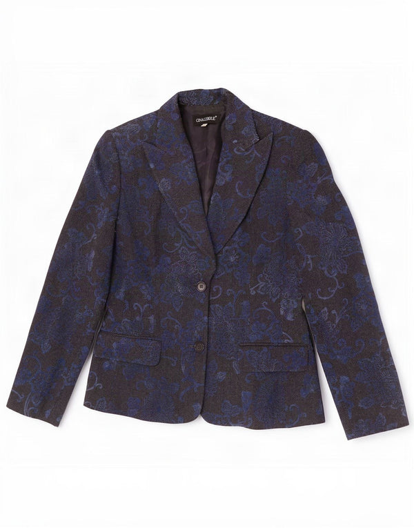 Ginalebole Womens 1 Button Blazer Jacket IT 46 Large Navy Blue Floral Wool