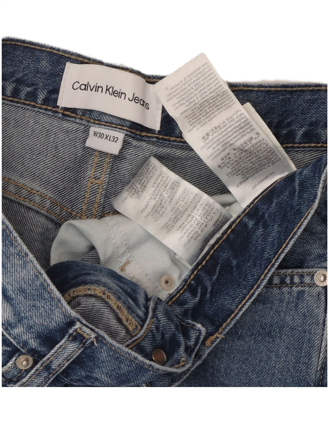 CALVIN KLEIN Dame High Rise Distressed Straight Jeans W30 L32 Blå
