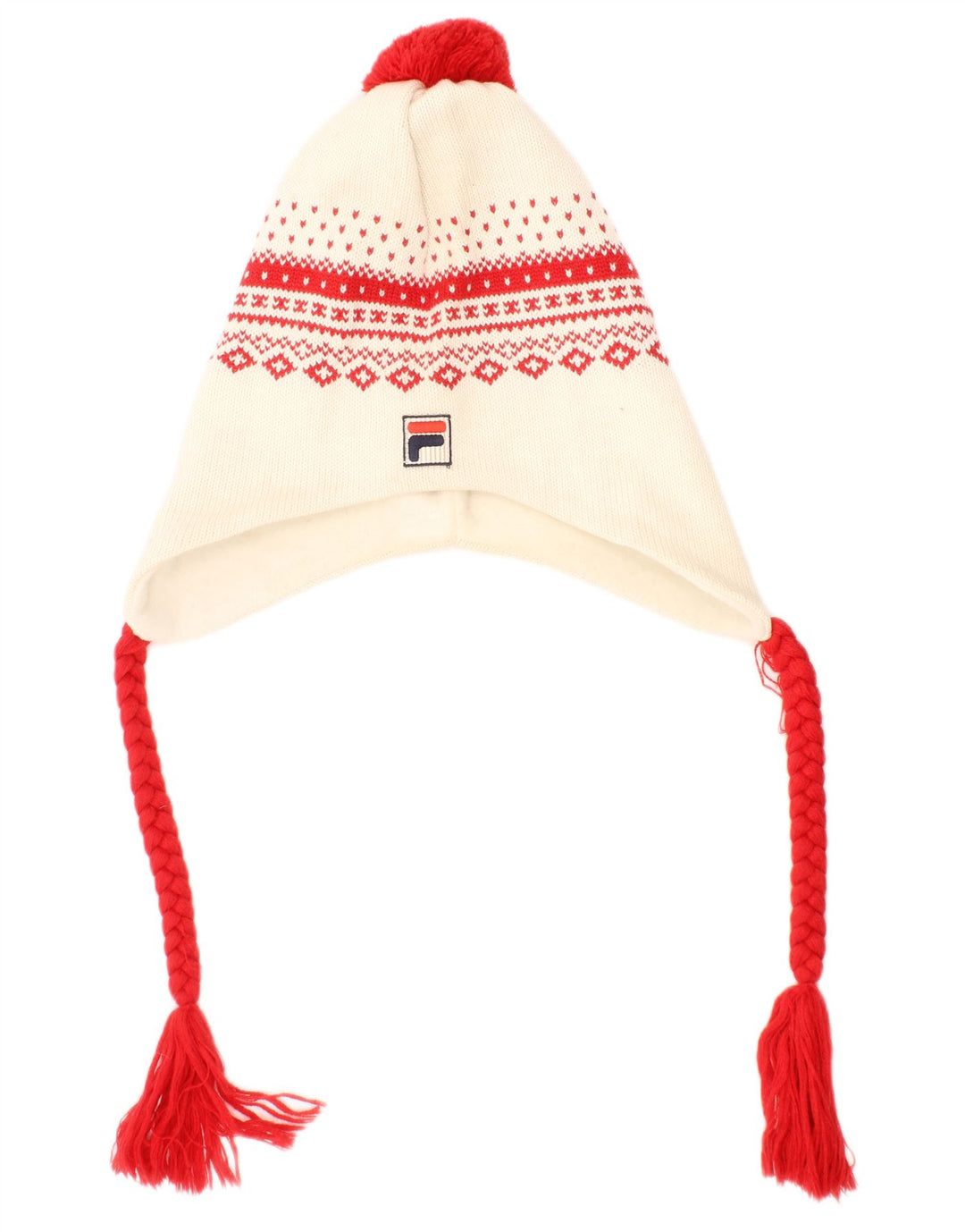 Fila Herre Øreklap Strik Bobble Hat One Size Off White Fair Isle Virgin Wool