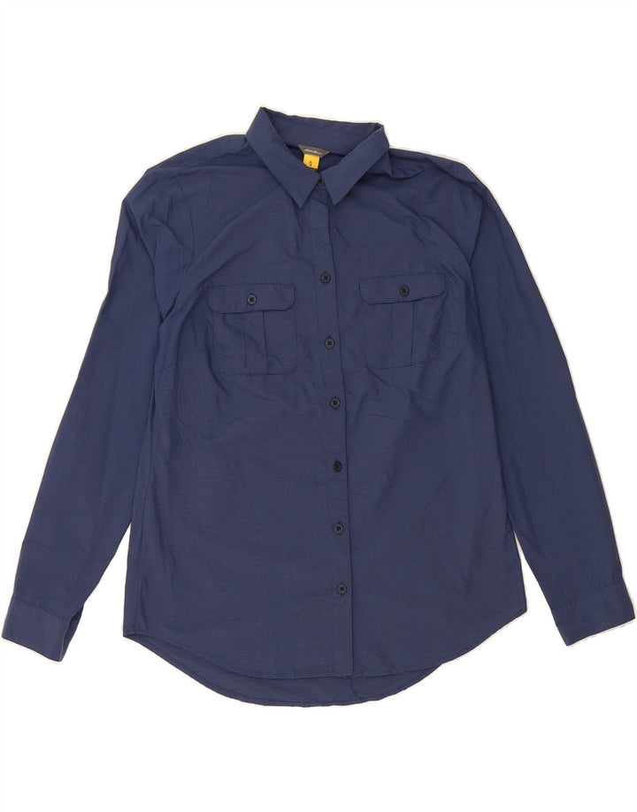 EDDIE BAUER Womens Shirt UK 14 Medium Navy Blue Check Nylon Vintage Eddie Bauer and Second-Hand Eddie Bauer from Messina Hembry 