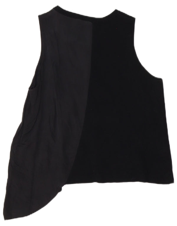 Zara Dame Asymmetrisk Vest Top UK 16 Large Black Cupro