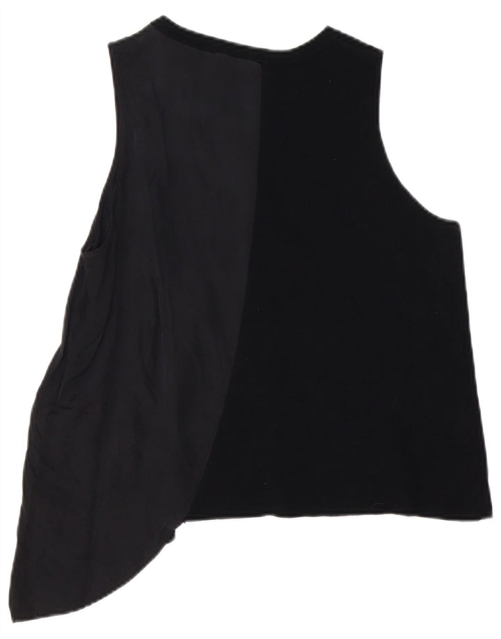 Zara Dame Asymmetrisk Vest Top UK 16 Large Black Cupro