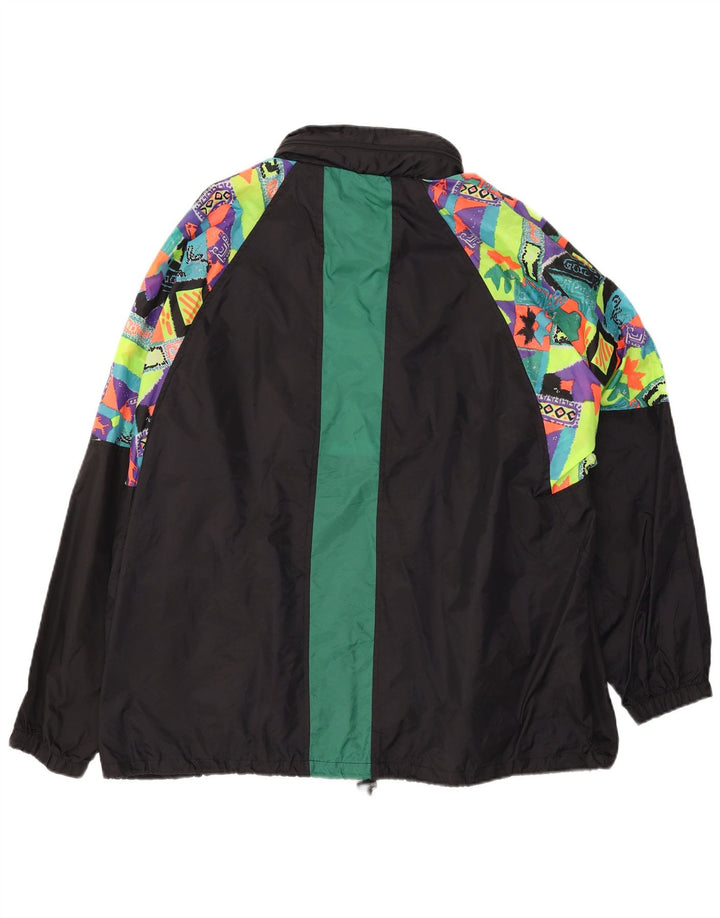 VINTAGE Regnjakke med hætte til mænd UK 44 2XL Sort Geometrisk