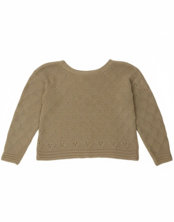 Blue Eyes Womens Crop Boat Neck Jumper Sweater UK 14 Large Green Geometric