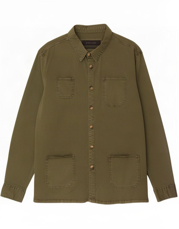 Zara Herre Overshirt Skjorte XL Khaki Bomuld