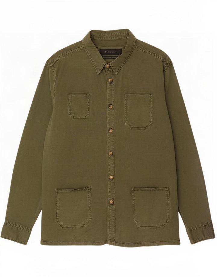 Zara Herre Overshirt Skjorte XL Khaki Bomuld