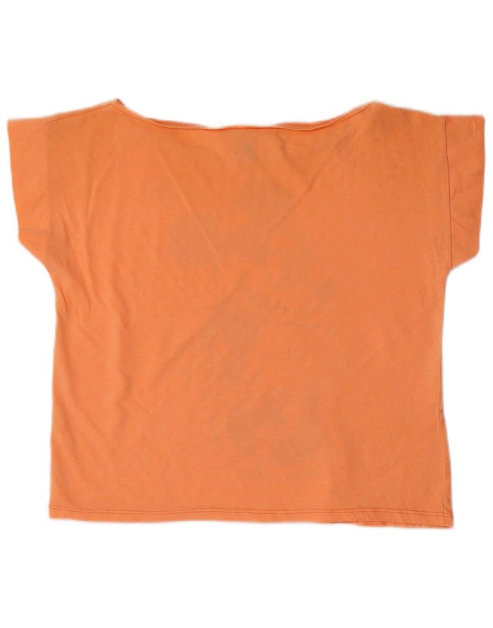 BENETTON Dame Mickey Mouse Crop Grafisk T-Shirt Top UK 14 Medium Orange