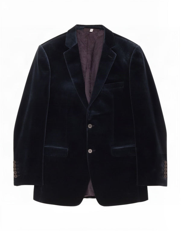 Zara Herre 2 Button Velvet Blazer Jacket EU 52 Large Navy Blue Cotton