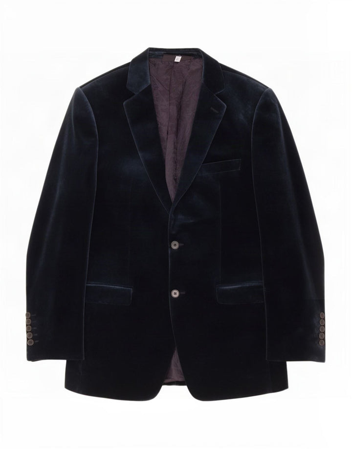 Zara Herre 2 Button Velvet Blazer Jacket EU 52 Large Navy Blue Cotton