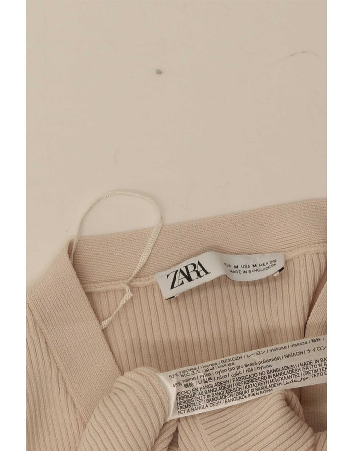 Zara Womens Crop Cardigan Top UK 12 Medium Beige Viscose
