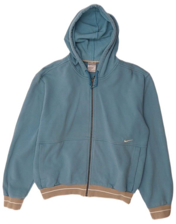 Nike Womens Zip Hoodie Sweater UK 8/10 Small Blue Cotton Sports