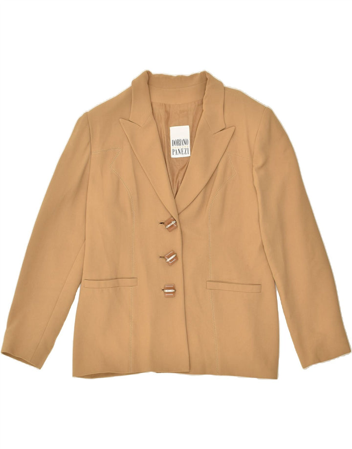 VINTAGE Womens 3 Button Blazer Jacket UK 14 Large Beige Acetate | Vintage Vintage | Thrift | Second-Hand Vintage | Used Clothing | Messina Hembry 
