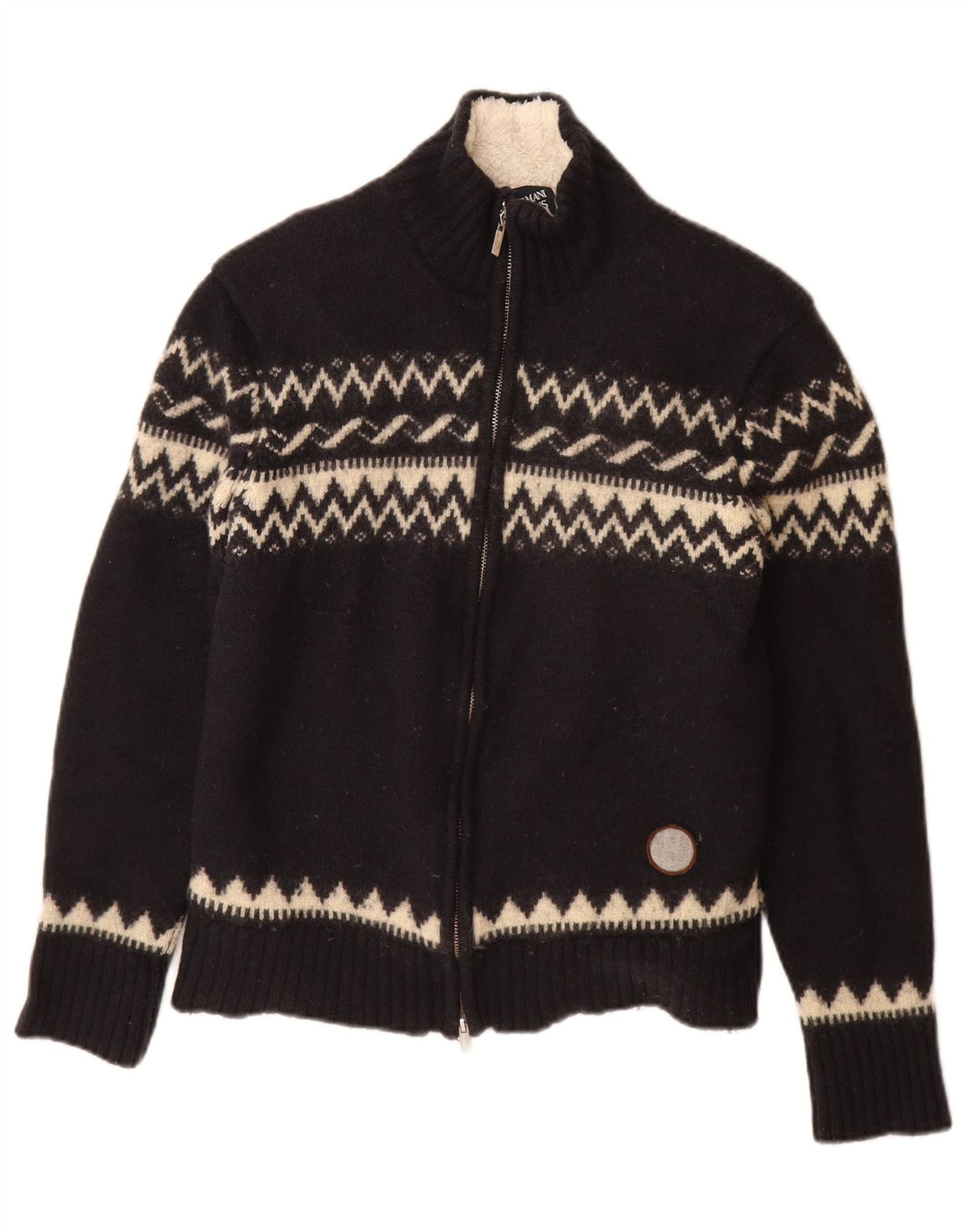 Armani Jeans Dame Cardigan Sweater UK 12 Medium Navy Blue Fair Isle