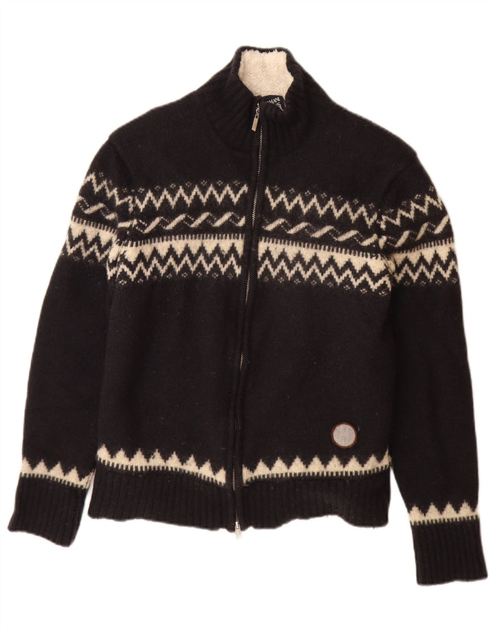 Armani Jeans Dame Cardigan Sweater UK 12 Medium Navy Blue Fair Isle